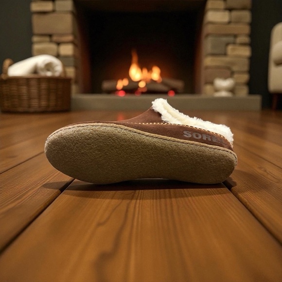 Sorel Men’s Falcon Ridge II Chocolate Suede Slippers with Cream Fur Lining - Picture 9 of 11